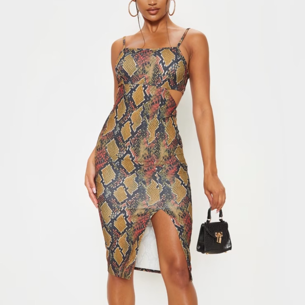 PrettyLittleThing Snake Print Strappy Cut-Out Back Midi Dress